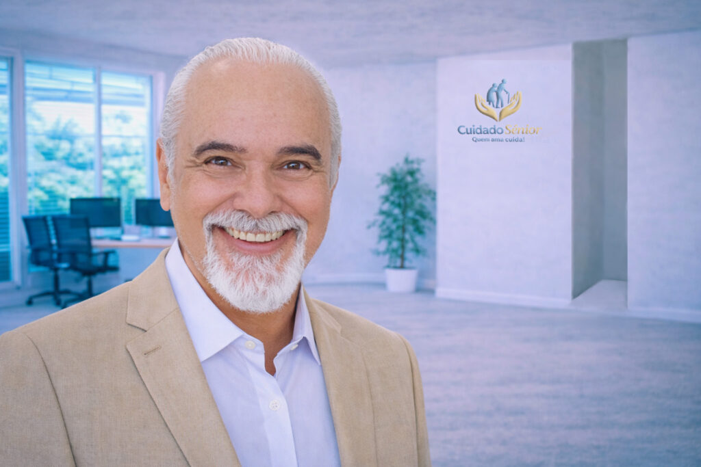 Fernando, fundador da Cuidado Sênior, em ambiente corporativo da empresa em São Paulo